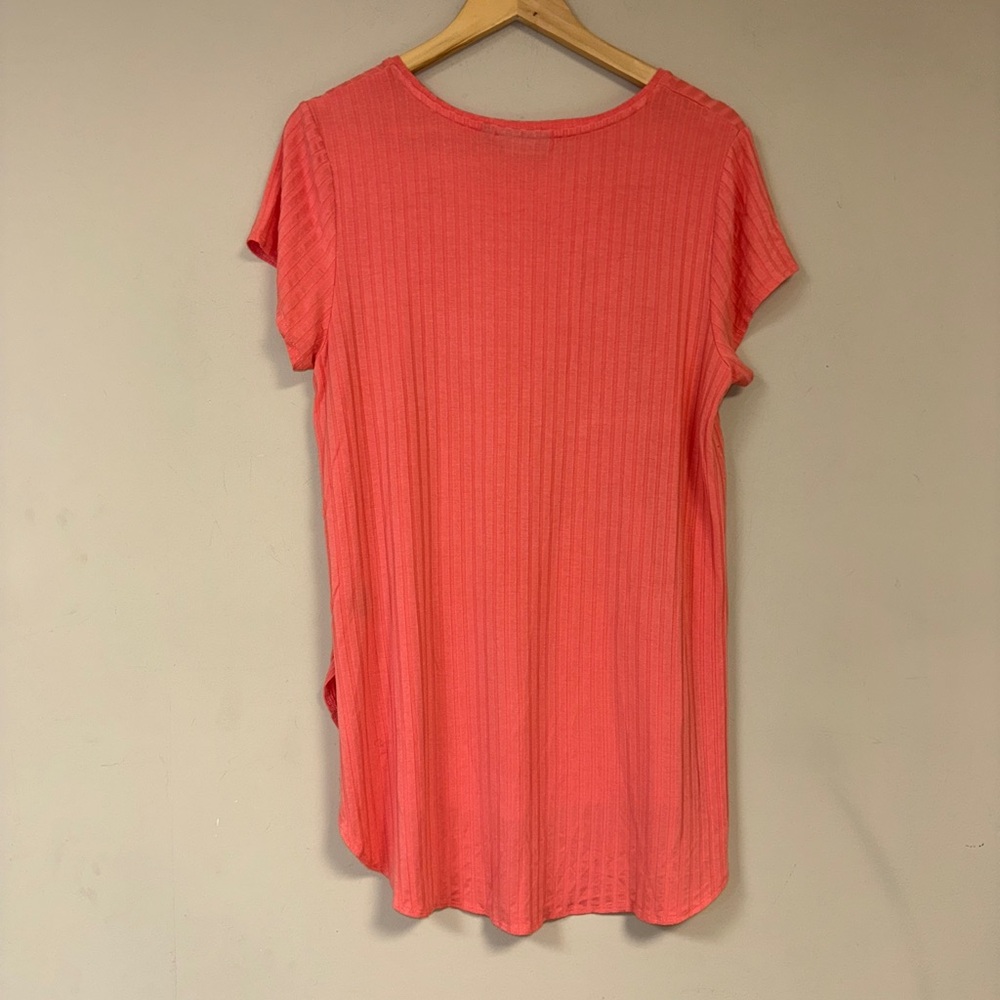 Peach Tunic Top Women’s XL Short Sleeve Hi-Low Shirt Summer Flowy Relaxed Ribbed - Picture 3 of 7